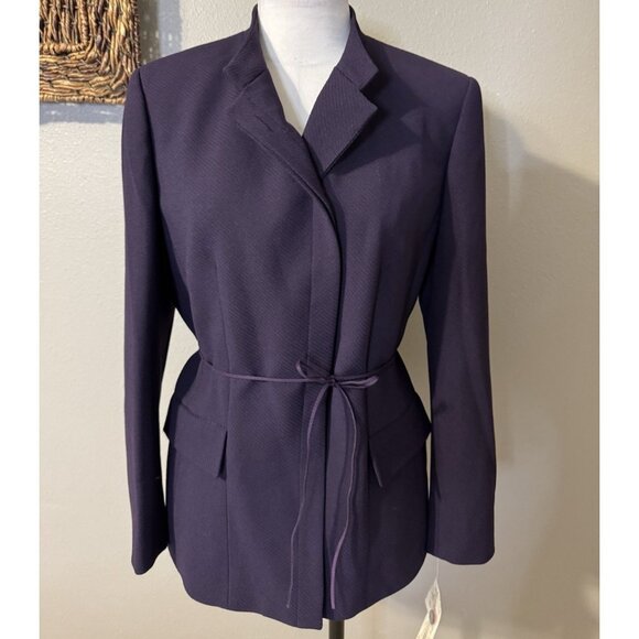 Kasper Suit Jacket Blazer 10 Purple Plum Textured Poly Adjustable Mock Neck NEW - Picture 1 of 15